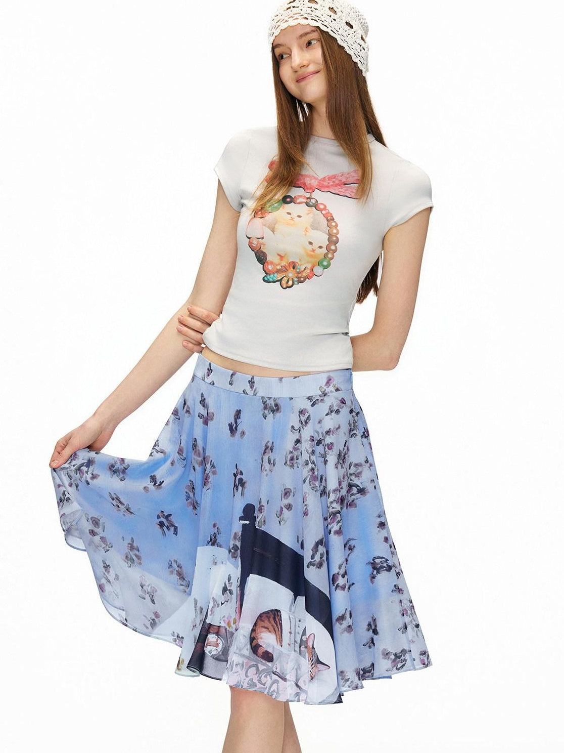OuttheBlue Cotton Vintage Slim Fit Animal Print Round Neck Women Gray Short Sleeve T-Shirts