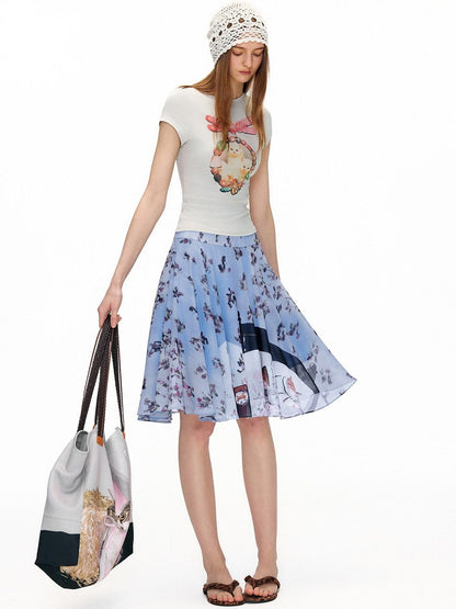 OuttheBlue Cotton Vintage Slim Fit Animal Print Round Neck Women Gray Short Sleeve T-Shirts