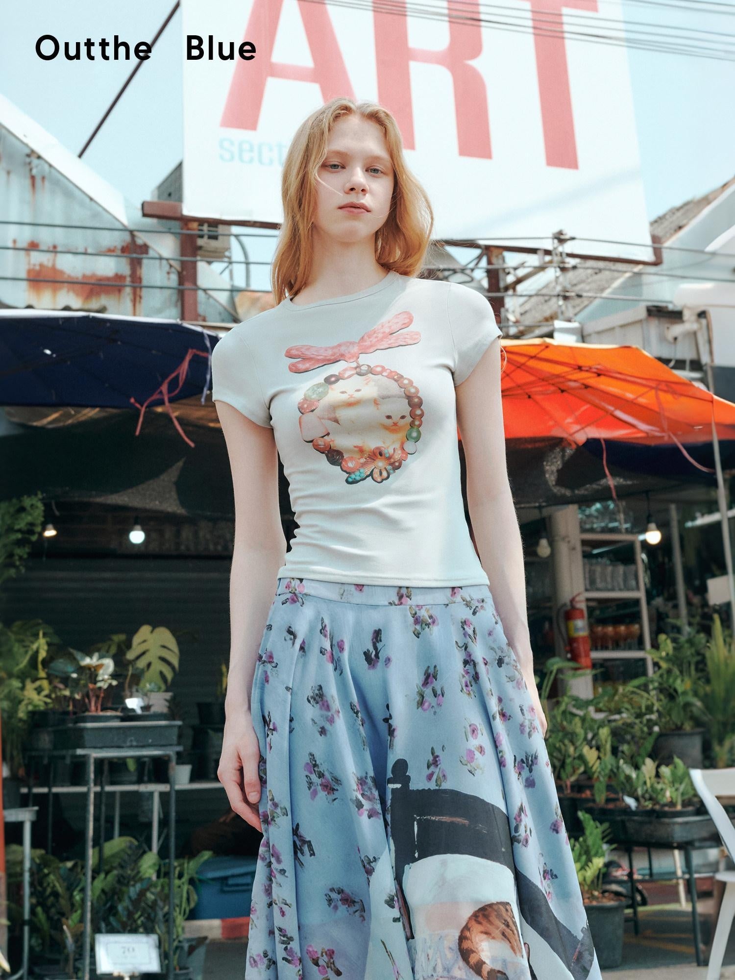 OuttheBlue Cotton Vintage Slim Fit Animal Print Round Neck Women Gray Short Sleeve T-Shirts