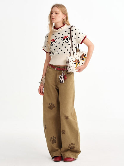 OuttheBlue Cow Cat Print Retro Suede Maillard Women&