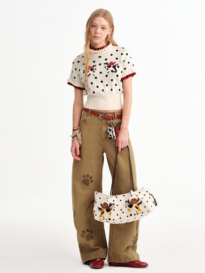 OuttheBlue Cow Cat Print Retro Suede Maillard Women&