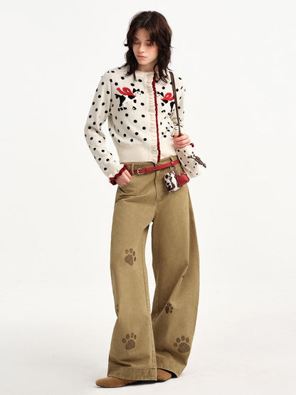 OuttheBlue Cow Cat Print Retro Suede Maillard Women&