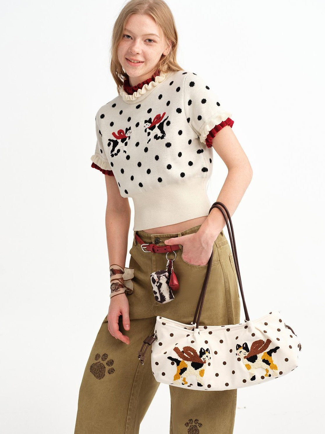 OuttheBlue Cow Cat Print Retro Suede Maillard Women&