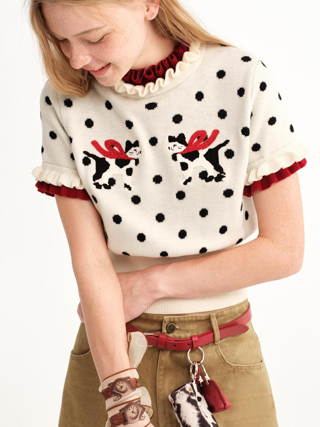 OuttheBlue Cow Cat Print Retro Suede Maillard Women&