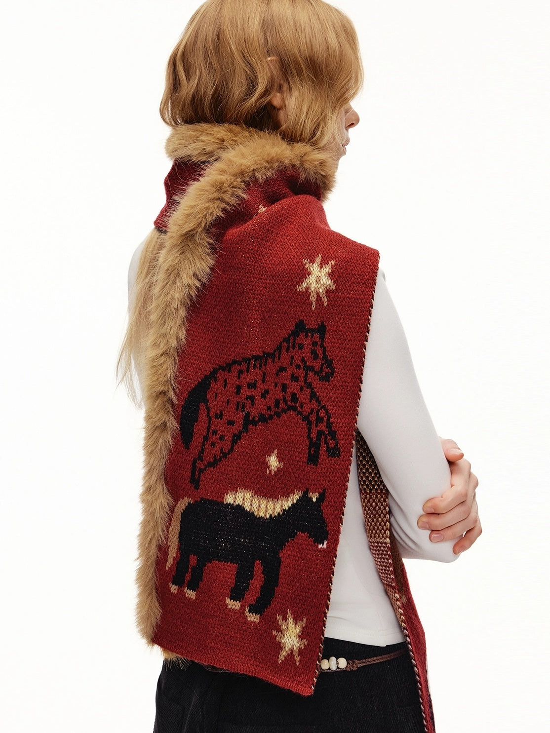 OuttheBlue Cozy Acrylic Wool Blend Korean Rectangular Unisex Animal Print Scarf