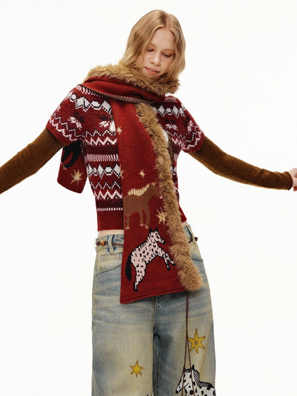 OuttheBlue Cozy Acrylic Wool Blend Korean Rectangular Unisex Animal Print Scarf