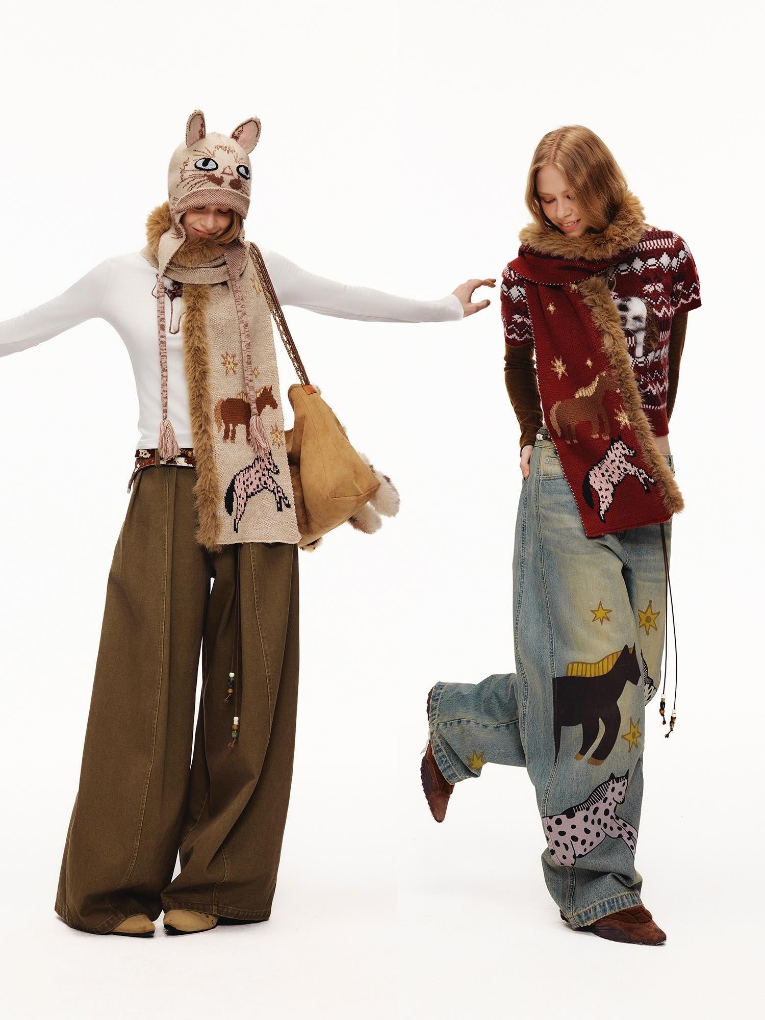 OuttheBlue Cozy Acrylic Wool Blend Korean Rectangular Unisex Animal Print Scarf