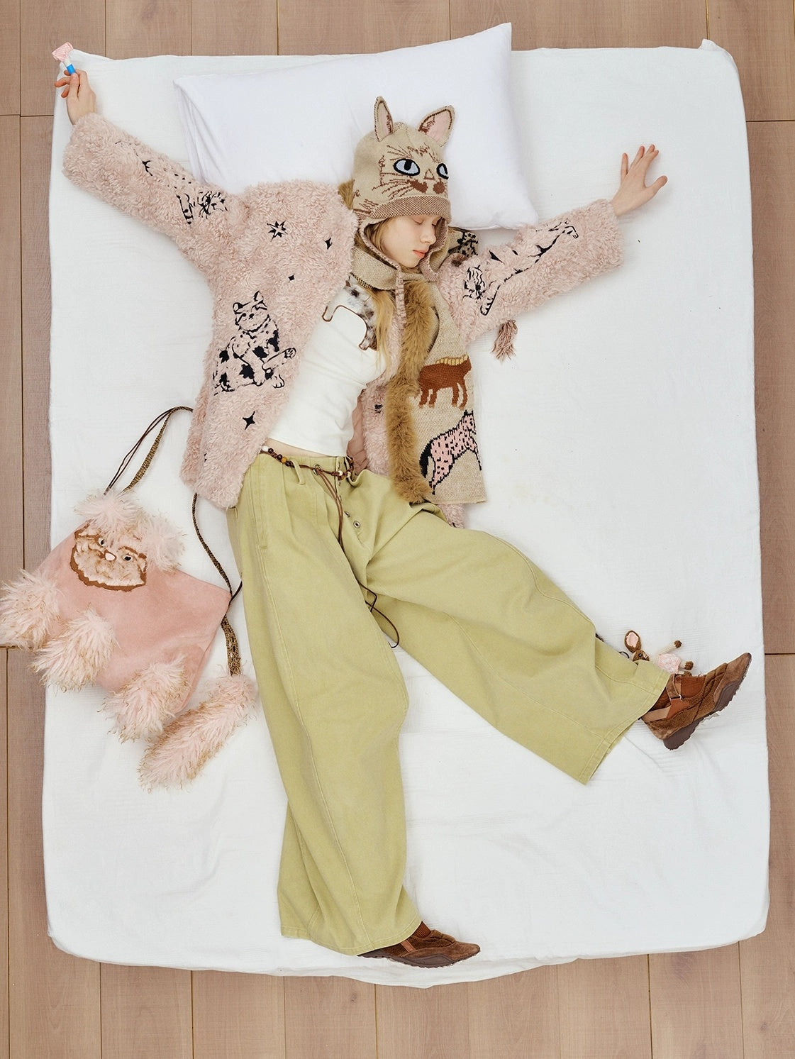 OuttheBlue Cozy Acrylic Wool Blend Korean Rectangular Unisex Animal Print Scarf