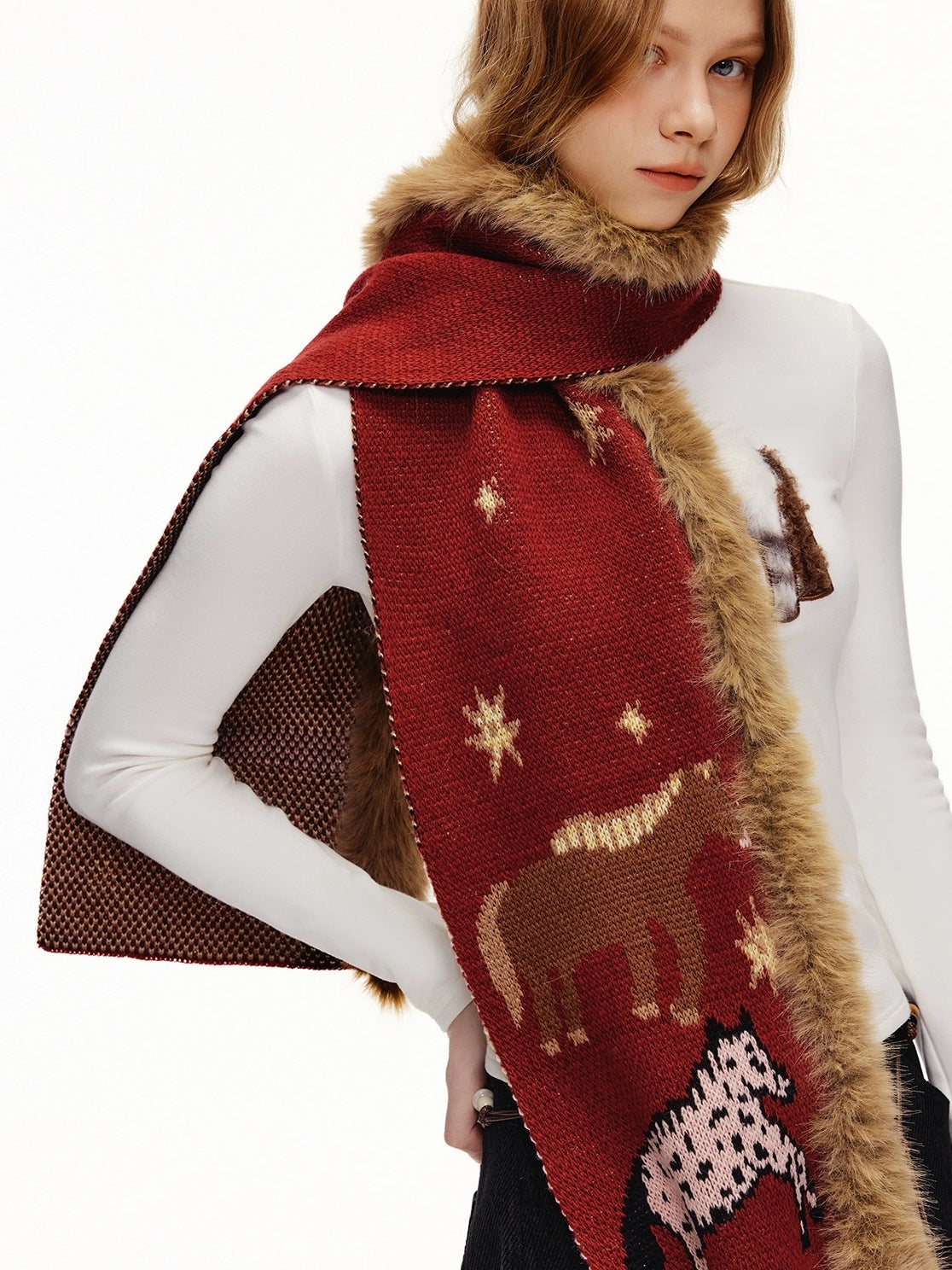 OuttheBlue Cozy Acrylic Wool Blend Korean Rectangular Unisex Animal Print Scarf