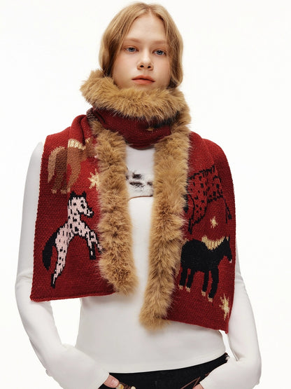 OuttheBlue Cozy Acrylic Wool Blend Korean Rectangular Unisex Animal Print Scarf