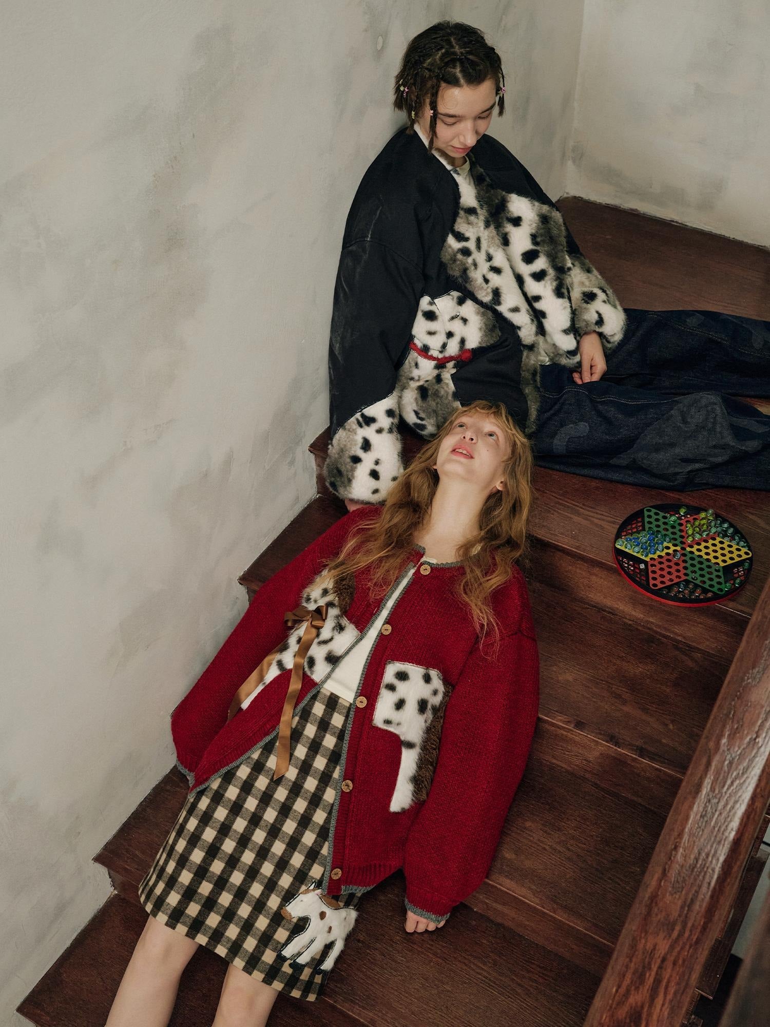 OuttheBlue Cozy Acrylic Wool Blend Office Cardigan Women Anime Print Burgundy Sweater