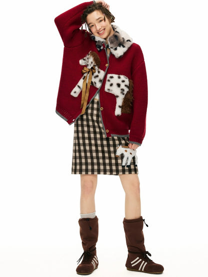 OuttheBlue Cozy Acrylic Wool Blend Office Cardigan Women Anime Print Burgundy Sweater