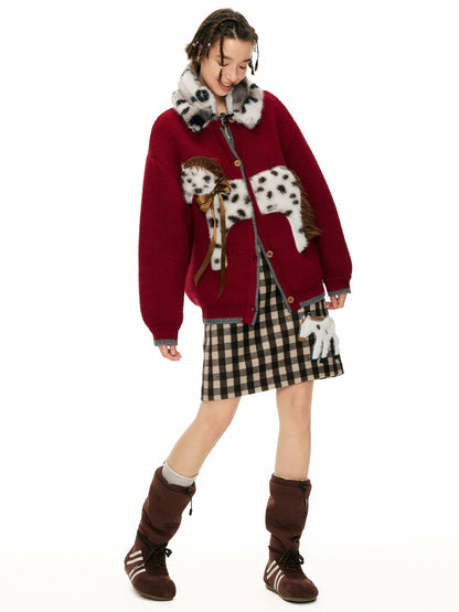 OuttheBlue Cozy Acrylic Wool Blend Office Cardigan Women Anime Print Burgundy Sweater