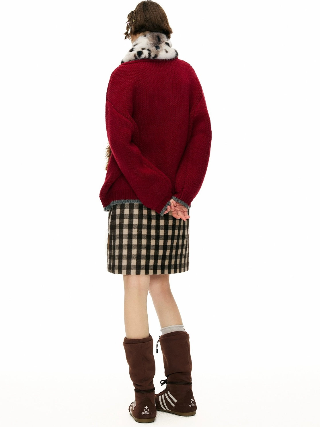 OuttheBlue Cozy Acrylic Wool Blend Office Cardigan Women Anime Print Burgundy Sweater