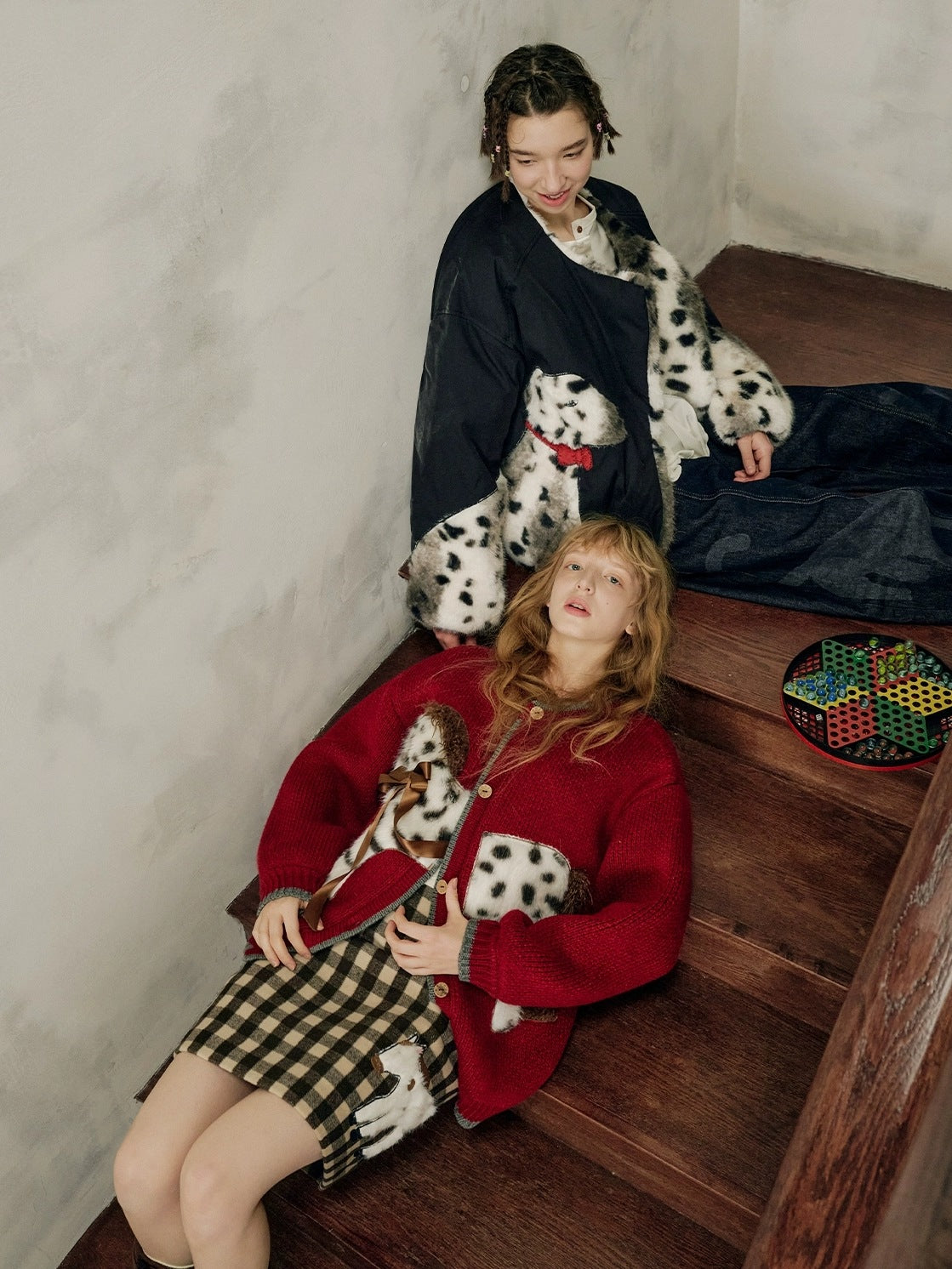 OuttheBlue Cozy Acrylic Wool Blend Office Cardigan Women Anime Print Burgundy Sweater