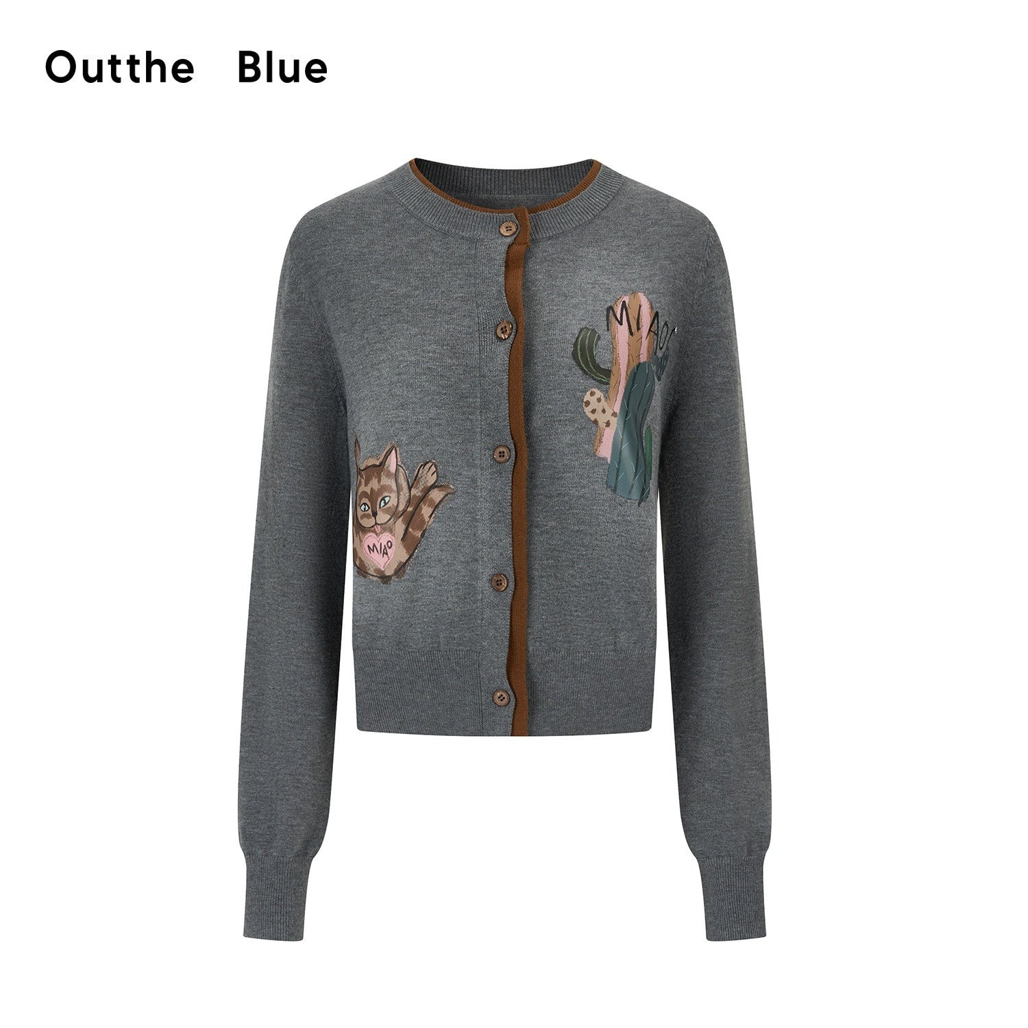 OuttheBlue Cozy Buttoned Gray Cardigan Two Piece Crewneck Long Sleeve Top &amp; Skirt Sets