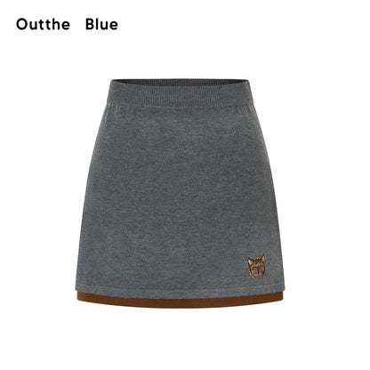 OuttheBlue Cozy Buttoned Gray Cardigan Two Piece Crewneck Long Sleeve Top &amp; Skirt Sets