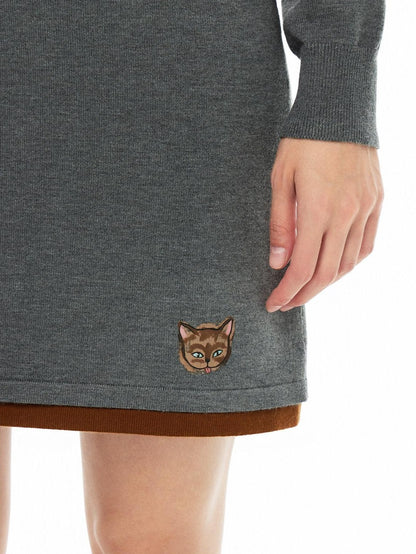 OuttheBlue Cozy Buttoned Gray Cardigan Two Piece Crewneck Long Sleeve Top &amp; Skirt Sets