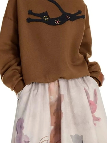 OuttheBlue Cozy Cat Floral Embroidered Sweatshirt
