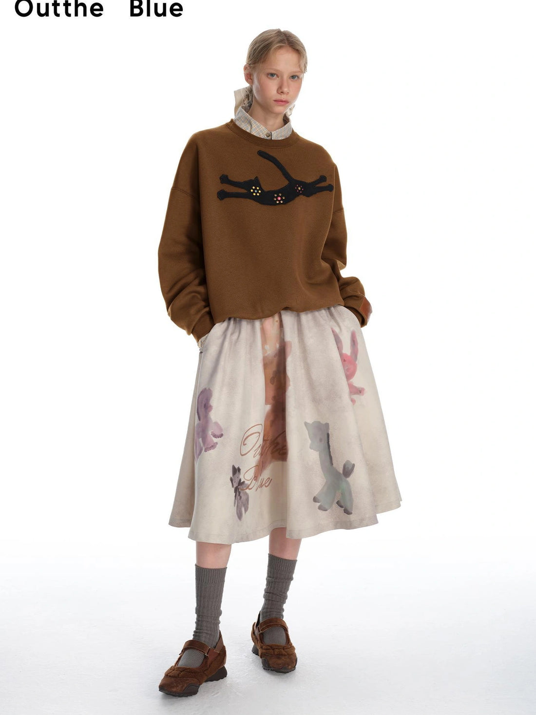 OuttheBlue Cozy Cat Floral Embroidered Sweatshirt