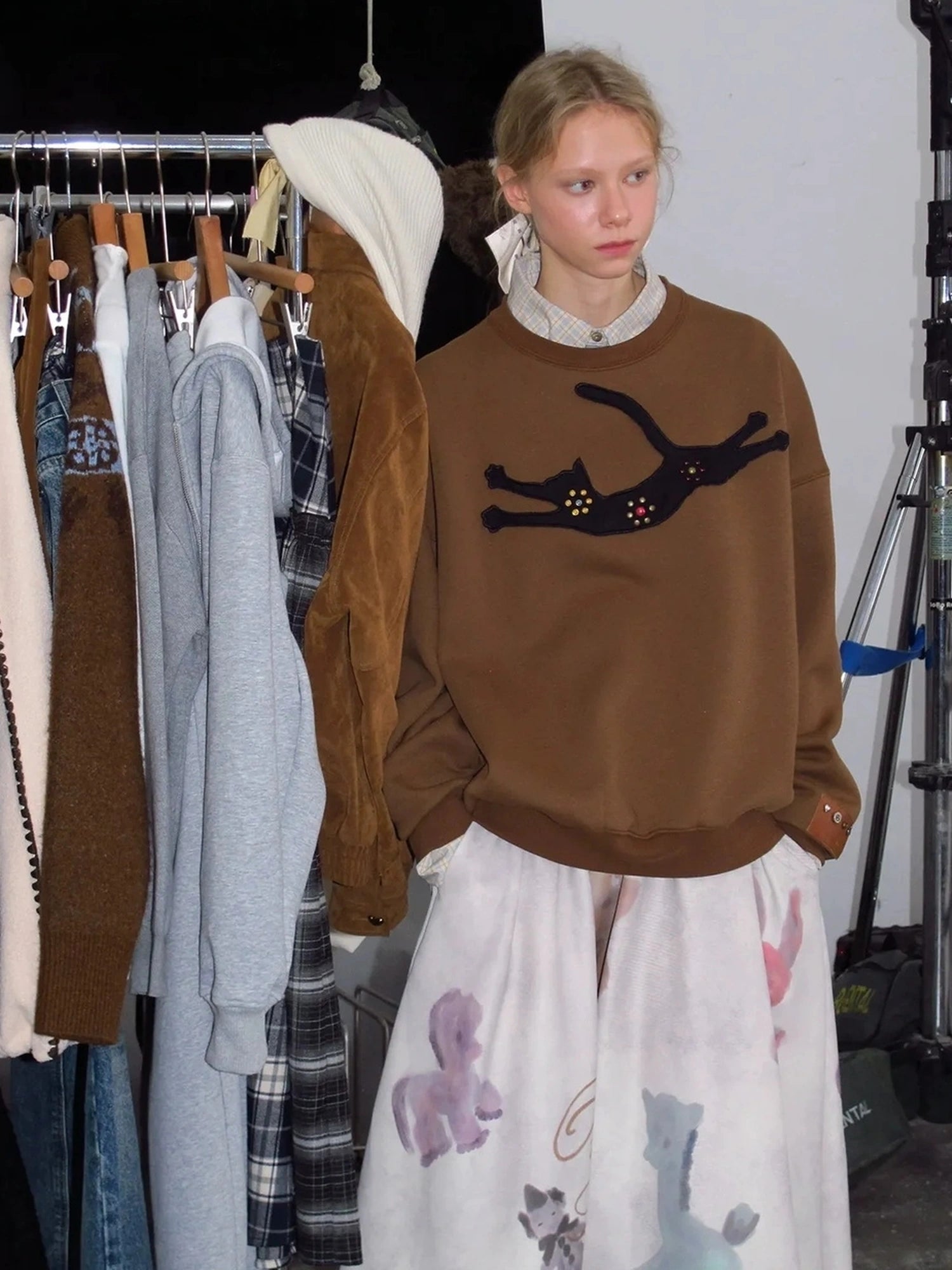 OuttheBlue Cozy Cat Floral Embroidered Sweatshirt