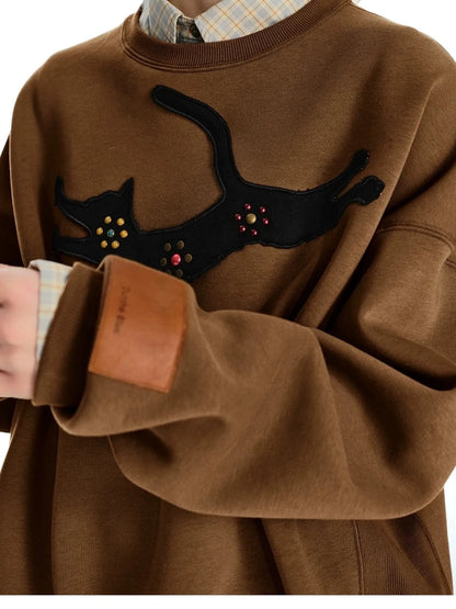 OuttheBlue Cozy Cat Floral Embroidered Sweatshirt