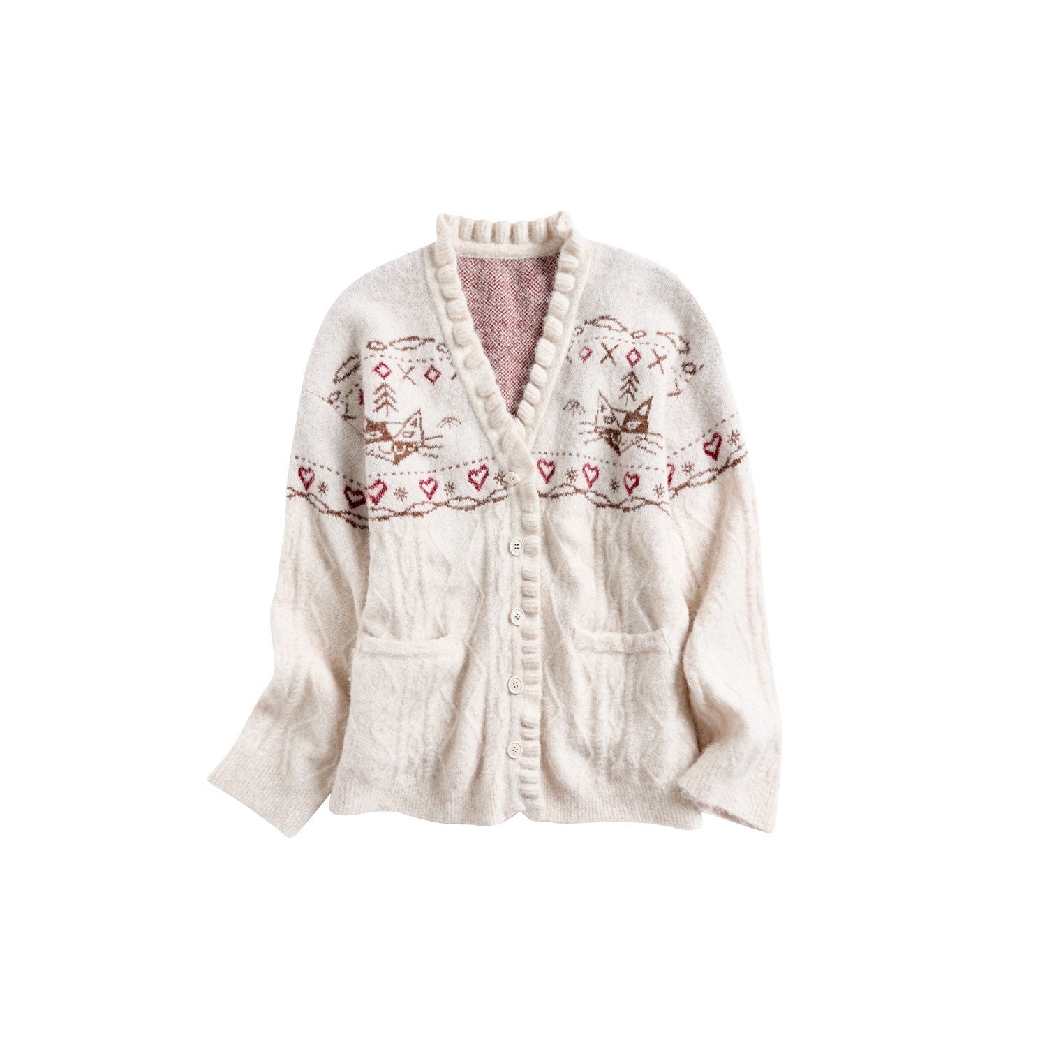 OuttheBlue Cozy Embroidered Animal Floral Loose V-neck Women Commuter Knit Cardigans