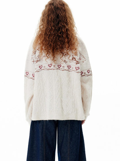 OuttheBlue Cozy Embroidered Animal Floral Loose V-neck Women Commuter Knit Cardigans