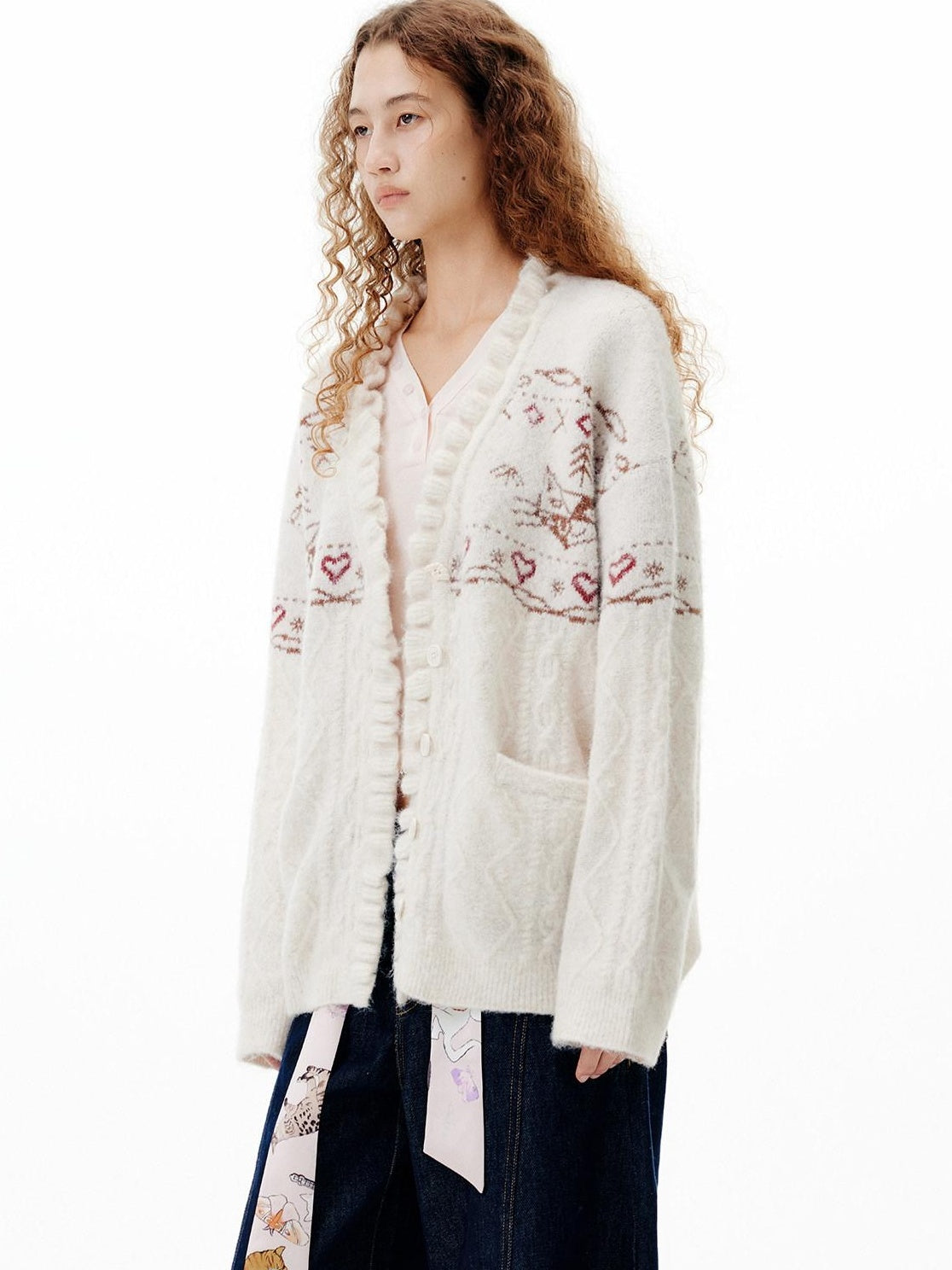 OuttheBlue Cozy Embroidered Animal Floral Loose V-neck Women Commuter Knit Cardigans