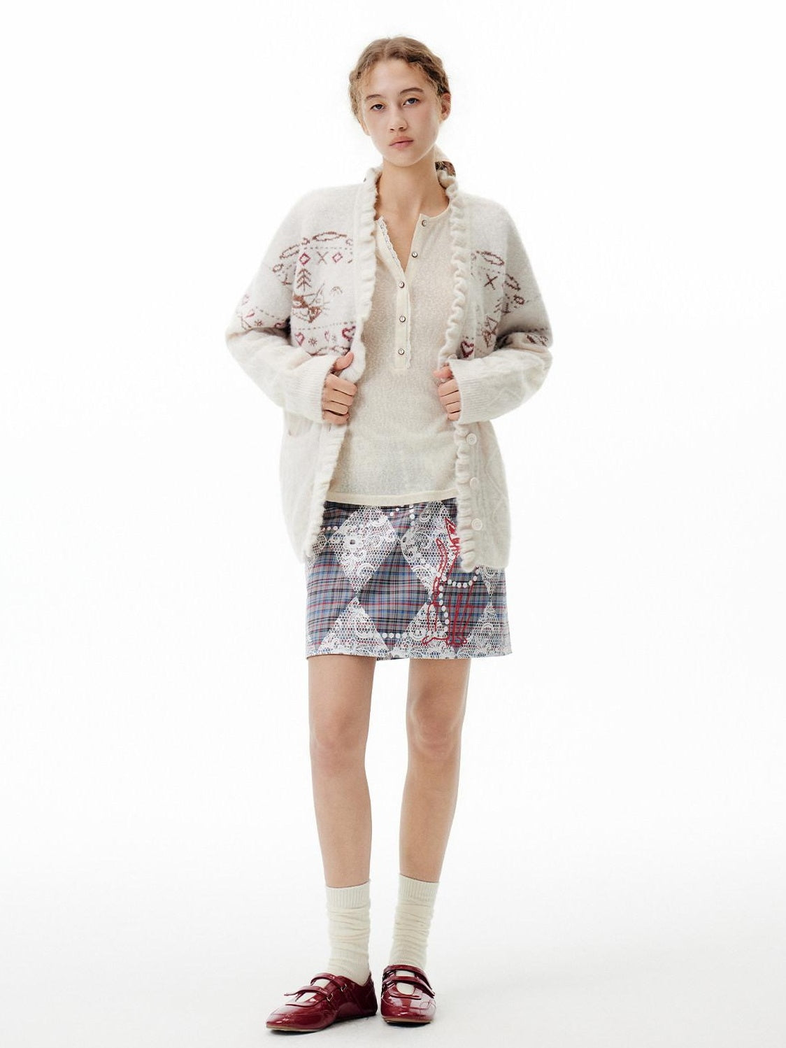 OuttheBlue Cozy Embroidered Animal Floral Loose V-neck Women Commuter Knit Cardigans