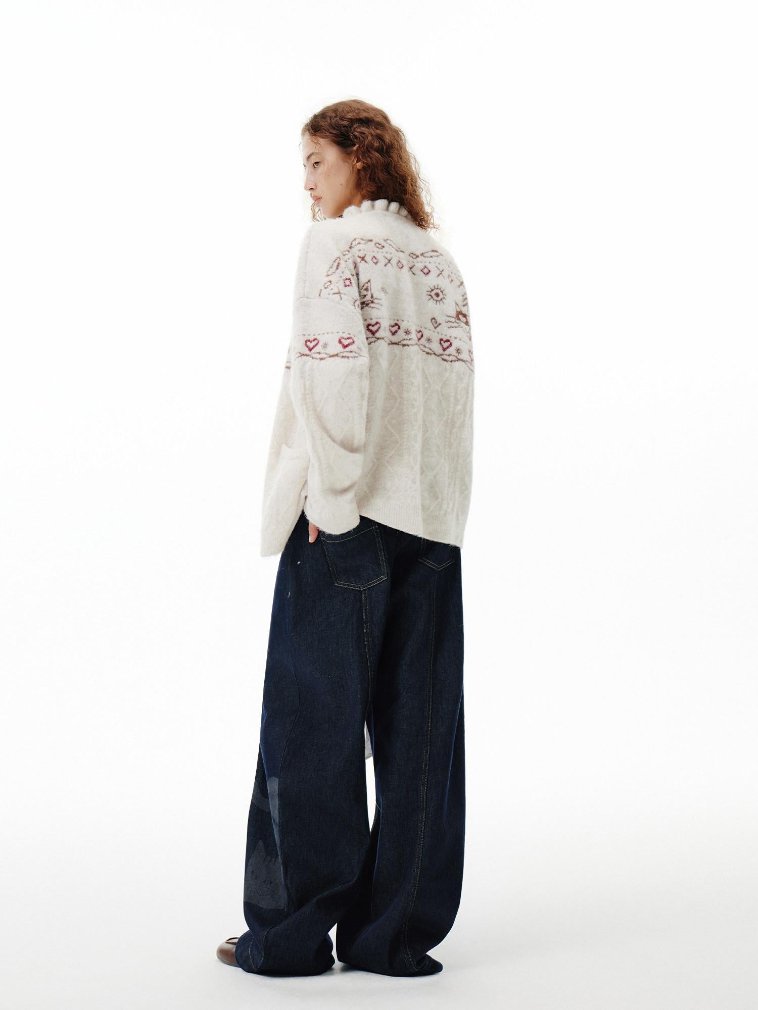 OuttheBlue Cozy Embroidered Animal Floral Loose V-neck Women Commuter Knit Cardigans