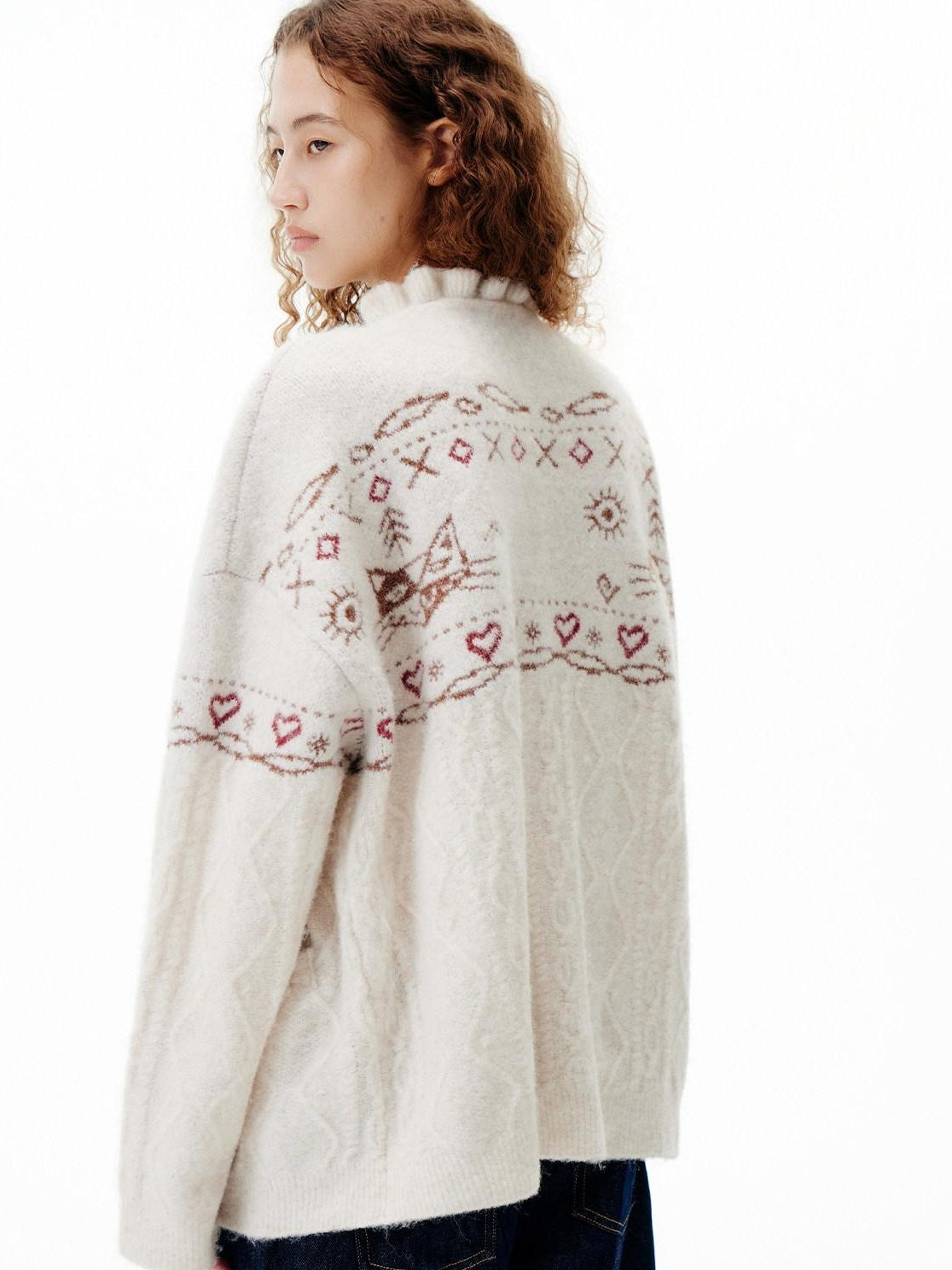 OuttheBlue Cozy Embroidered Animal Floral Loose V-neck Women Commuter Knit Cardigans