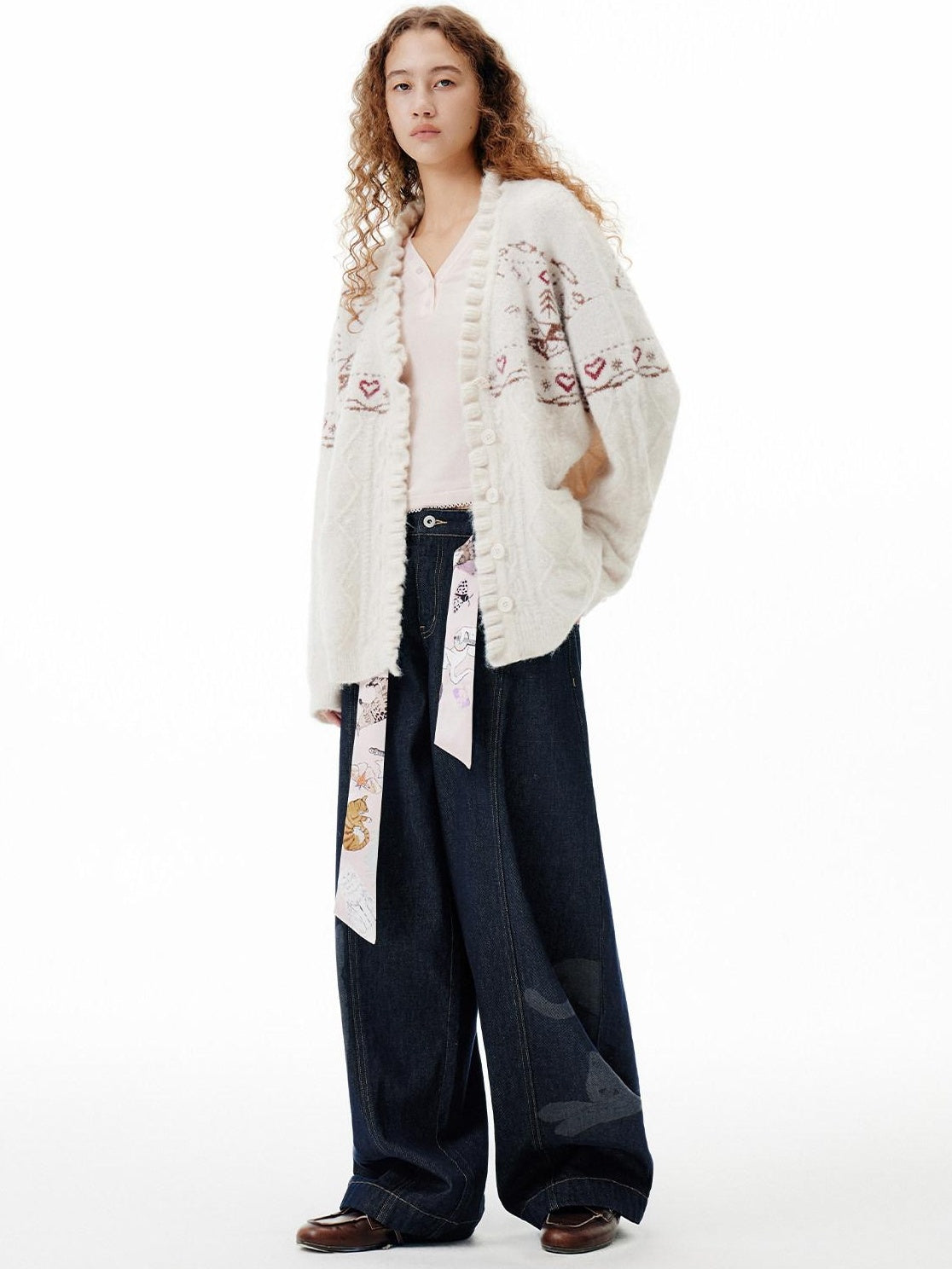 OuttheBlue Cozy Embroidered Animal Floral Loose V-neck Women Commuter Knit Cardigans