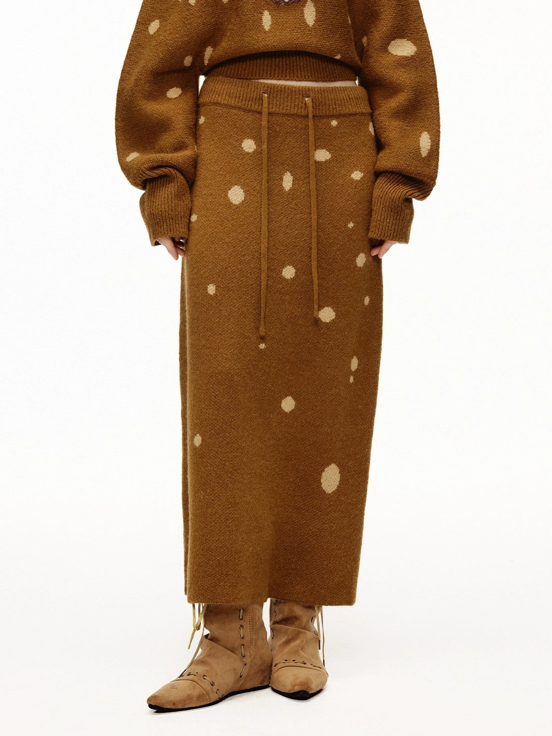 OuttheBlue Cozy High Neck Waist Cinch Casual Travel Printed Animal Two Piece Women Sweater