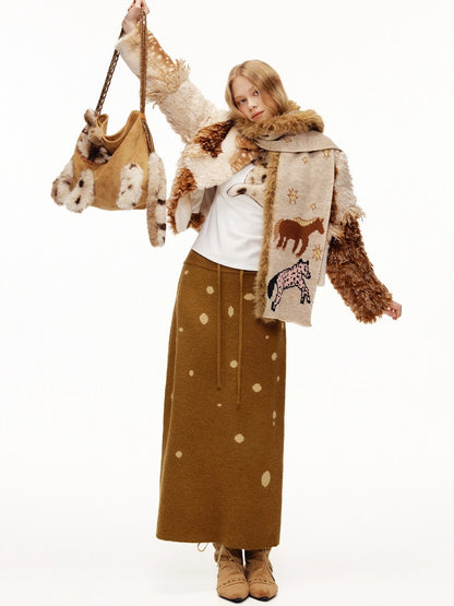 OuttheBlue Cozy High Neck Waist Cinch Casual Travel Printed Animal Two Piece Women Sweater