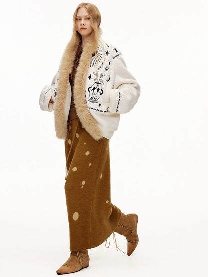 OuttheBlue Cozy High Neck Waist Cinch Casual Travel Printed Animal Two Piece Women Sweater