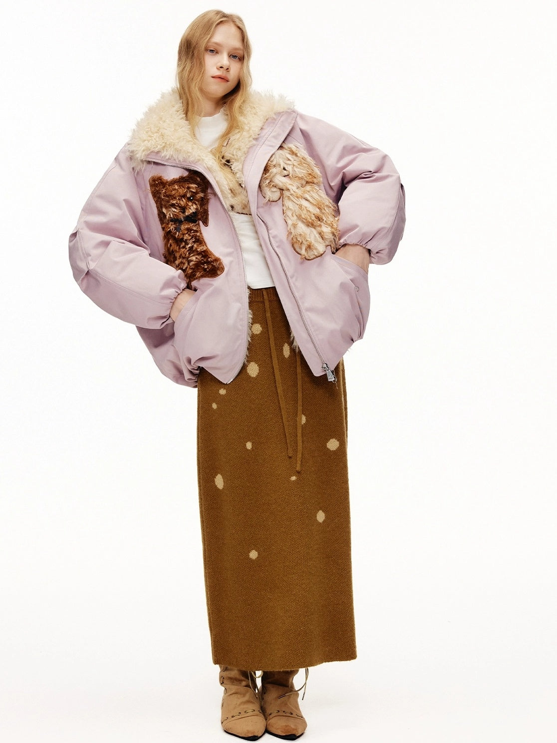 OuttheBlue Cozy High Neck Waist Cinch Casual Travel Printed Animal Two Piece Women Sweater