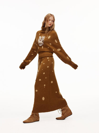 OuttheBlue Cozy High Neck Waist Cinch Casual Travel Printed Animal Two Piece Women Sweater