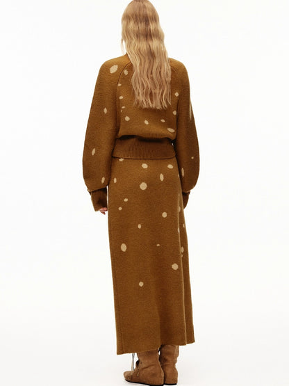 OuttheBlue Cozy High Neck Waist Cinch Casual Travel Printed Animal Two Piece Women Sweater