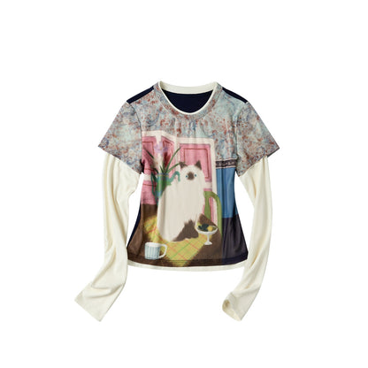 OuttheBlue Cozy Rayon Cotton Blend Animal Print Slim Fit Casual Women Long Sleeve T-Shirts