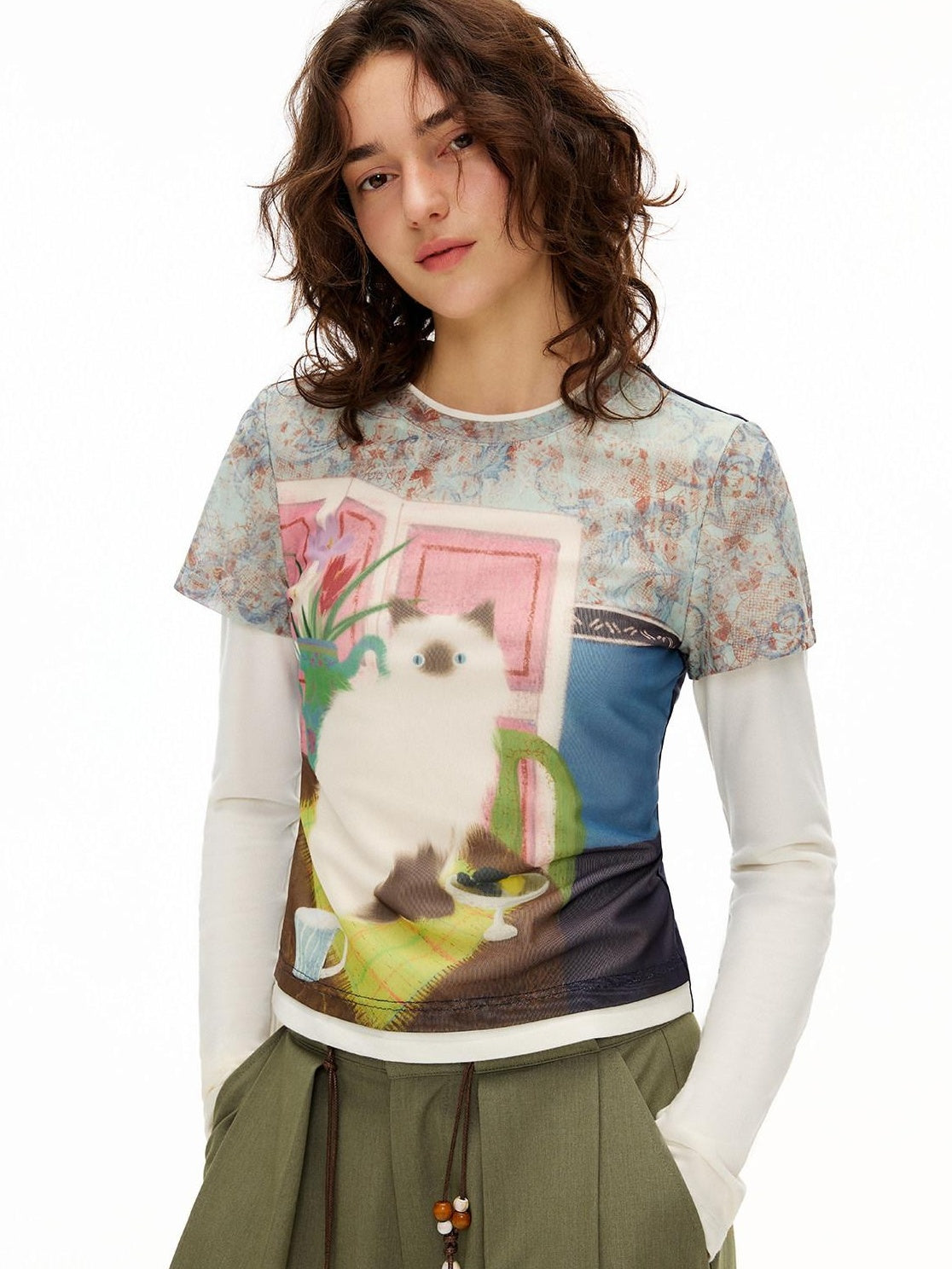 OuttheBlue Cozy Rayon Cotton Blend Animal Print Slim Fit Casual Women Long Sleeve T-Shirts