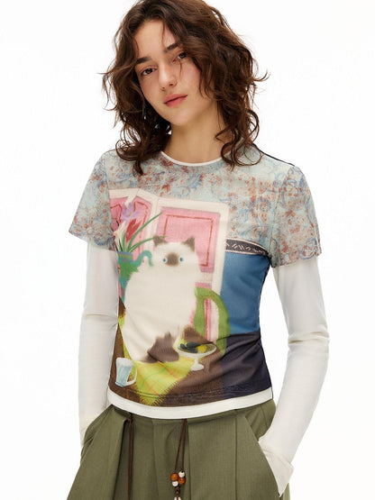 OuttheBlue Cozy Rayon Cotton Blend Animal Print Slim Fit Casual Women Long Sleeve T-Shirts