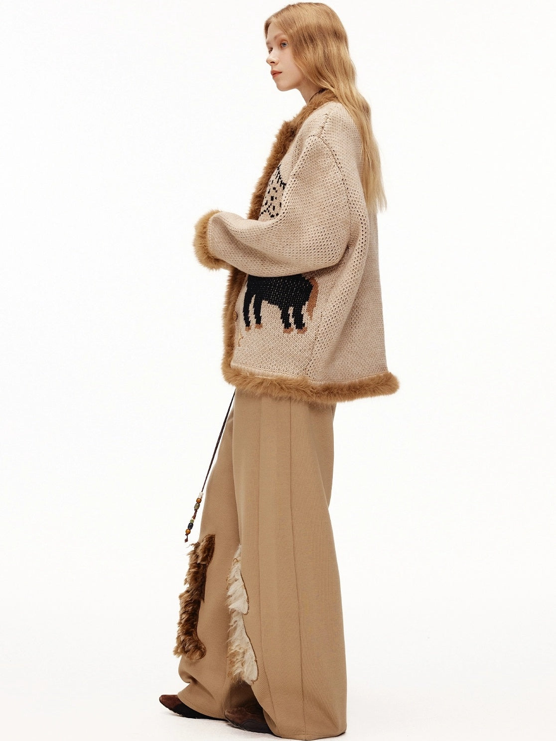 OuttheBlue Cozy Thick Jacquard Relaxed Fit Casual Women Animal Button Cardigan Sweater