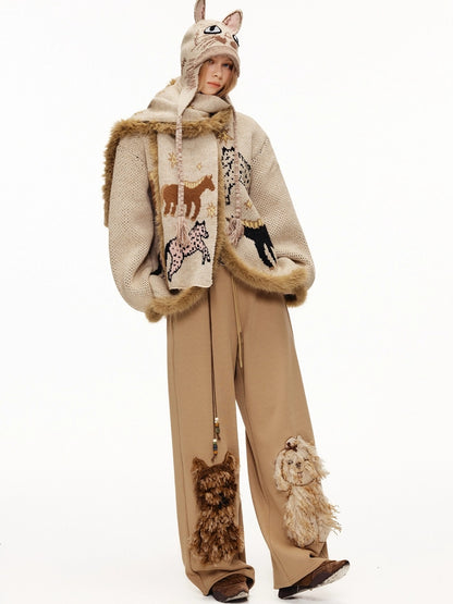 OuttheBlue Cozy Thick Jacquard Relaxed Fit Casual Women Animal Button Cardigan Sweater