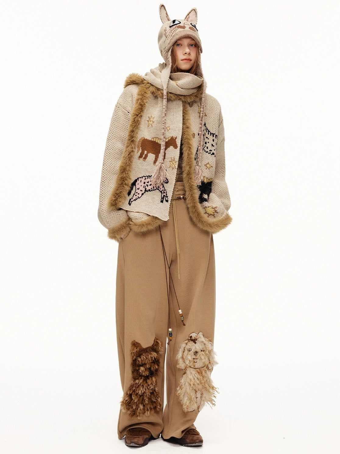 OuttheBlue Cozy Thick Jacquard Relaxed Fit Casual Women Animal Button Cardigan Sweater