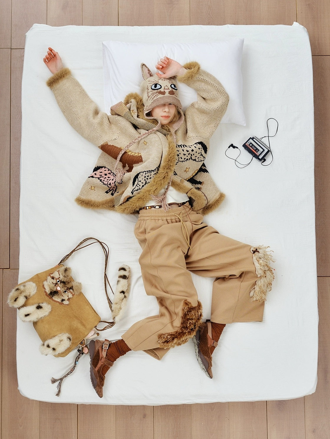 OuttheBlue Cozy Thick Jacquard Relaxed Fit Casual Women Animal Button Cardigan Sweater