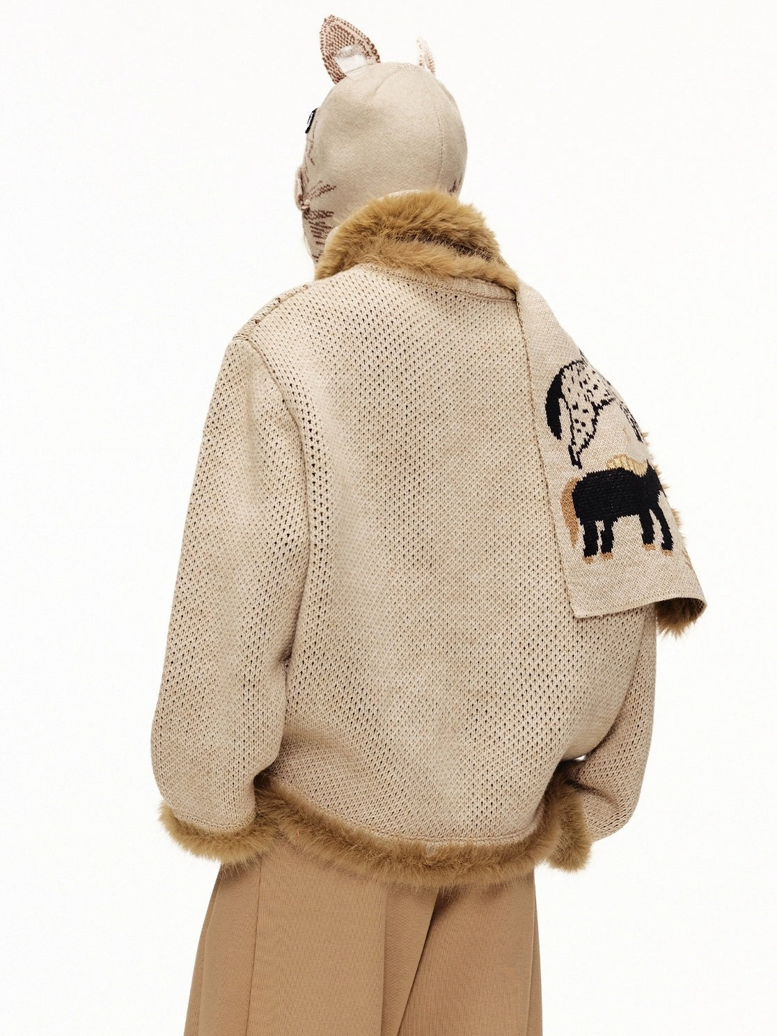 OuttheBlue Cozy Thick Jacquard Relaxed Fit Casual Women Animal Button Cardigan Sweater