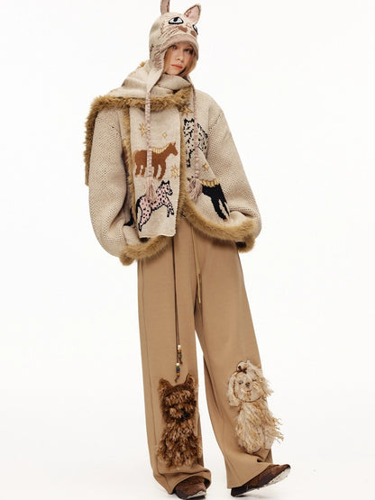 OuttheBlue Cozy Thick Jacquard Relaxed Fit Casual Women Animal Button Cardigan Sweater