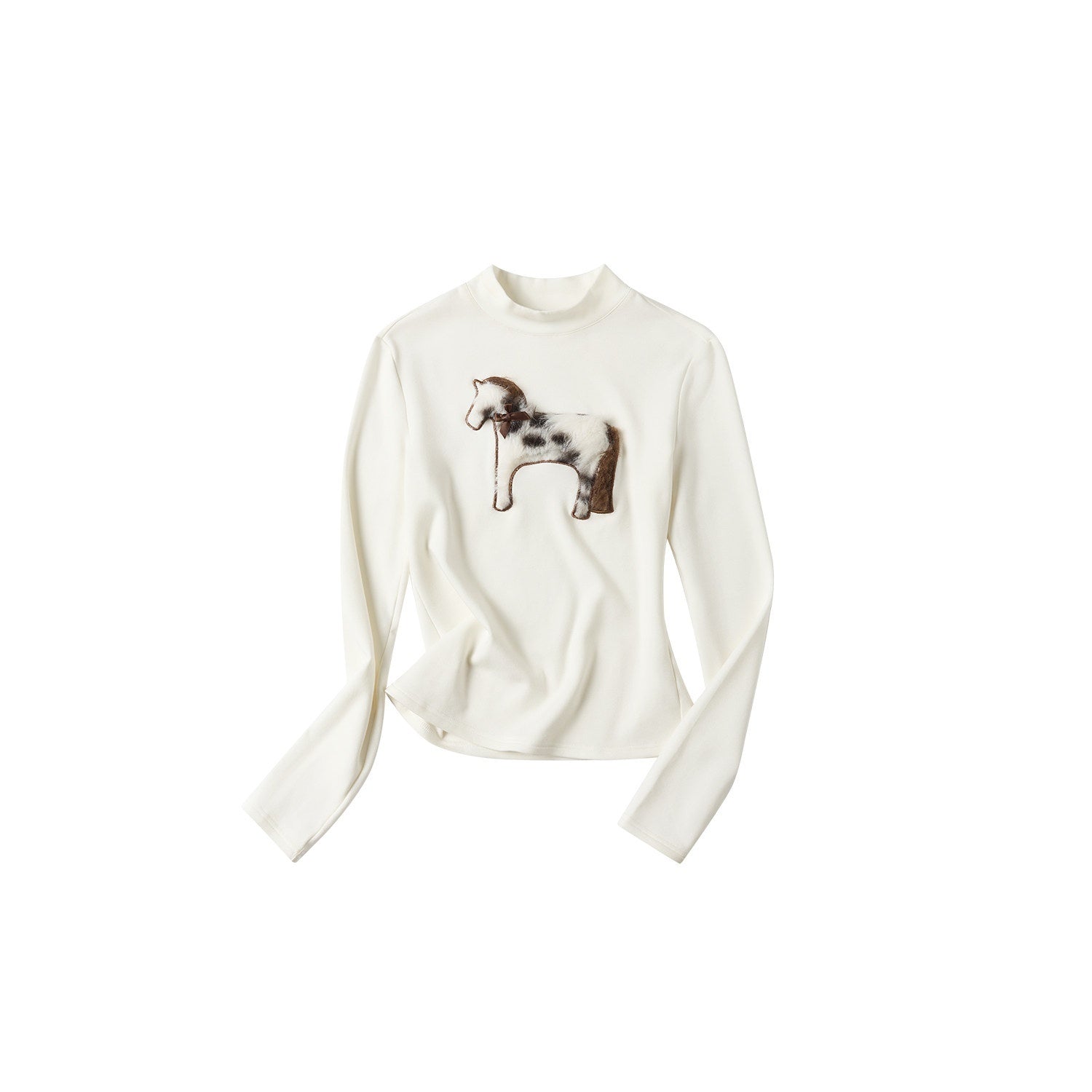 OuttheBlue Cozy Viscose Long Sleeve Slim Fit Applique Mock Neck Women Animal T-Shirts