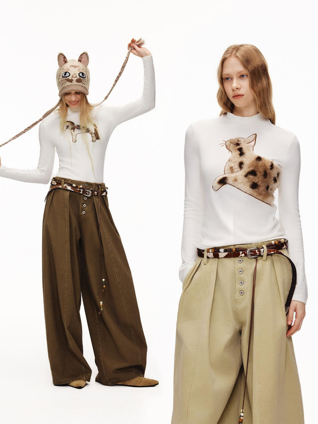 OuttheBlue Cozy Viscose Long Sleeve Slim Fit Applique Mock Neck Women Animal T-Shirts